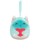 Squishmallows kulcstartós plüssfigura 9 cm - Sigrid a türkiz sziámi macska csukott szemekkel és selymes szívvel