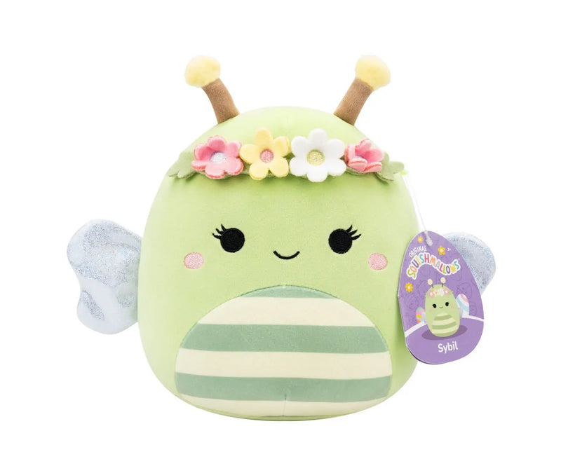 Squishmallows (Húsvét) 20 cm -  Sybil a zöld méhecske szőrös csápokkal és virágkoronával