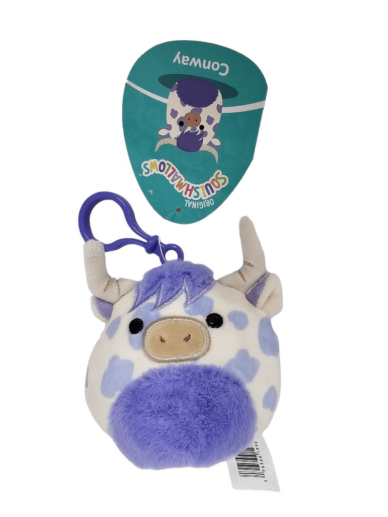 Squishmallows kulcstartós plüssfigura 9 cm - Conway a lila foltos felföldi marha