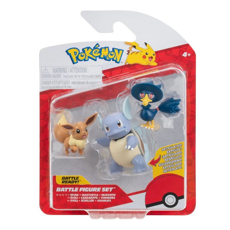 Pokémon 3 db-os figura csomag -  Eevee, Murkrow, Wartortle