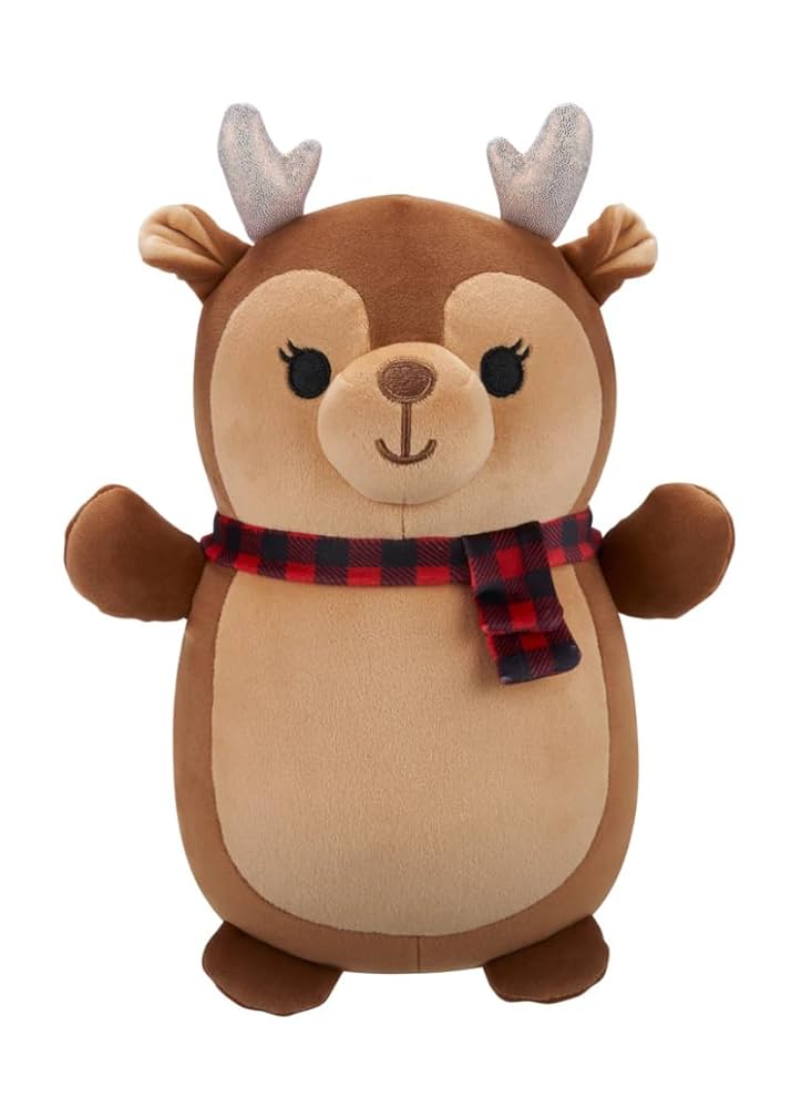 Squishmallows  25 cm - Darla a barna rénszarvas kockás sállal Hugmee