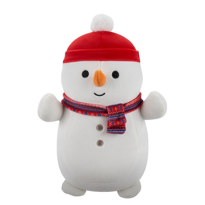 Squishmallows Hugmees 25 cm - Manny a hóember piros sapkában és sállal
