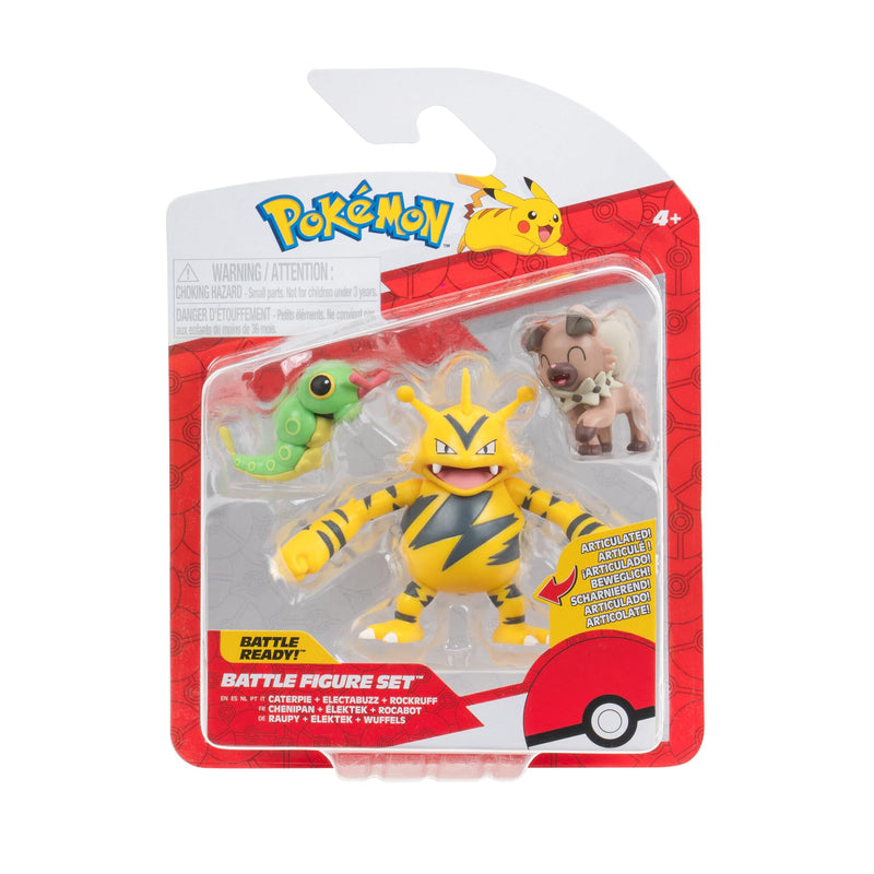 Pokémon 3 db-os figura csomag -  Caterpie, Rockruff, Electabuzz