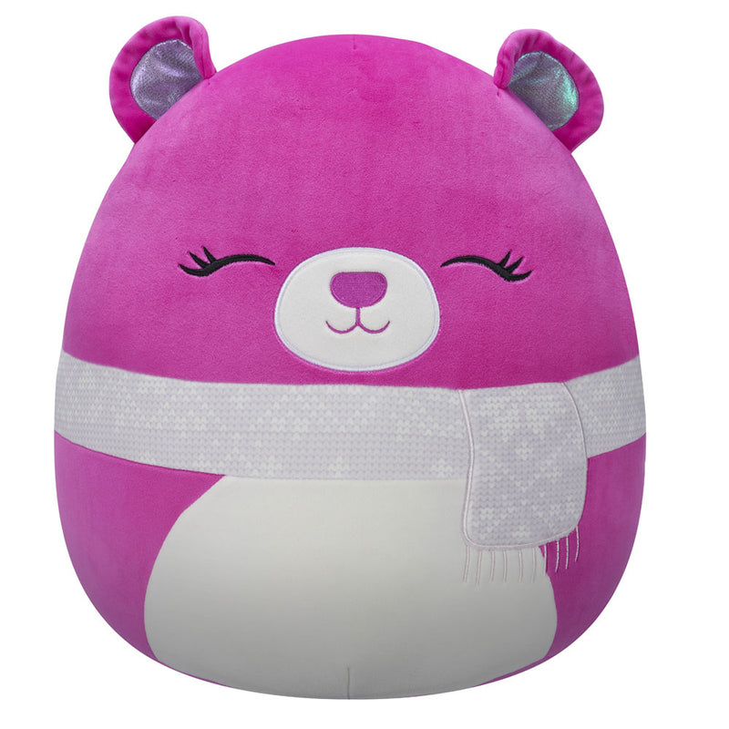 Squishmallows 13 cm - Crisanta a lila medve csukott szemekkel és sállal