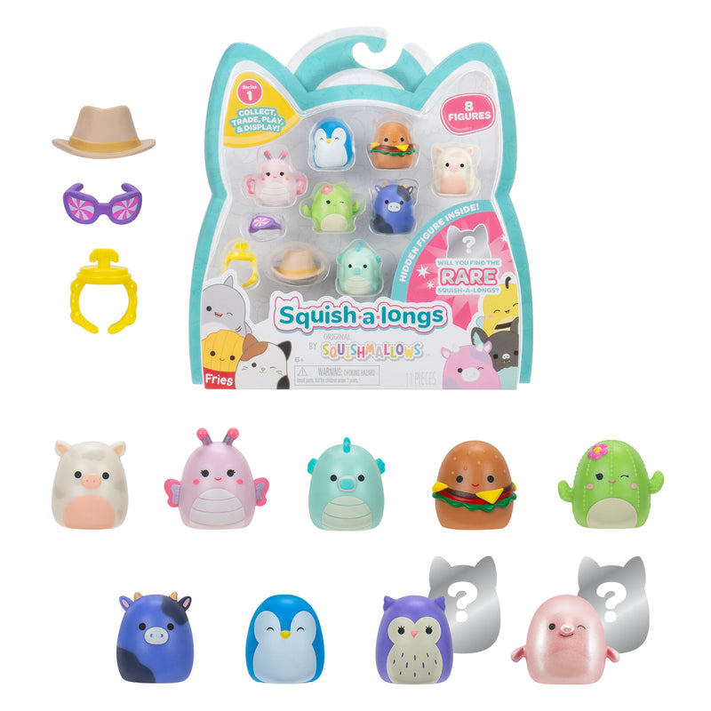 Squishmallows - Squish-a-longs gyűjthető figurák, kiegészítőkkel 8db (3 cm) - 1 db meglepetés figurával (Eric a pacahal)
