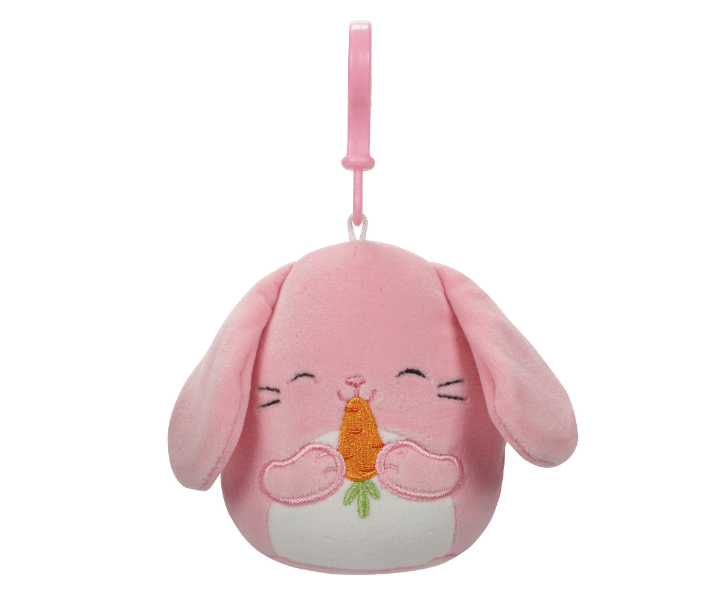 Squishmallows kulcstartós plüssfigura 9 cm - Bop a rózsaszín nyuszi, sárgarépával