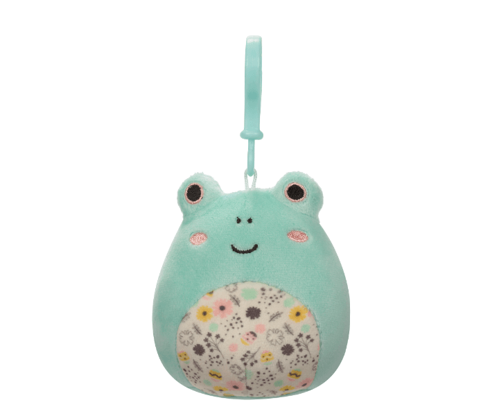 Squishmallows kulcstartós plüssfigura 9 cm - Fritz a világoszöld béka virágos hassal