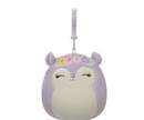 Squishmallows kulcstartós plüssfigura 9 cm - Sydnee a lila mókus virágkoronával
