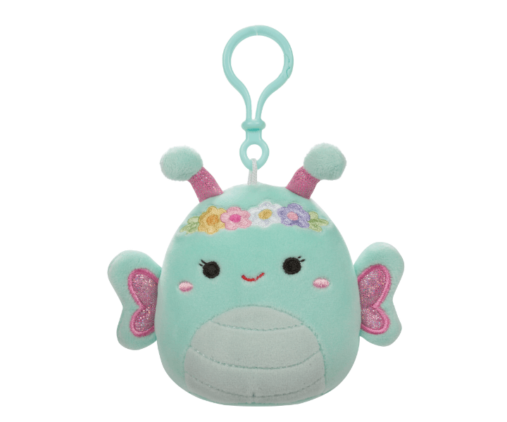 Squishmallows kulcstartós plüssfigura 9 cm - Reina a zöldszinű tengerhab pillangó virágkoronával