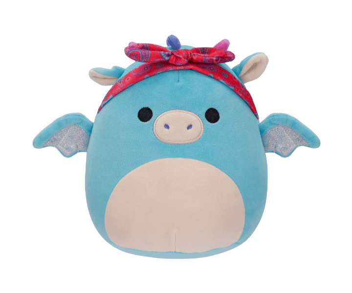 Squishmallows 20 cm - Tatiana a sötét kékeszöld sárkány fejkendővel