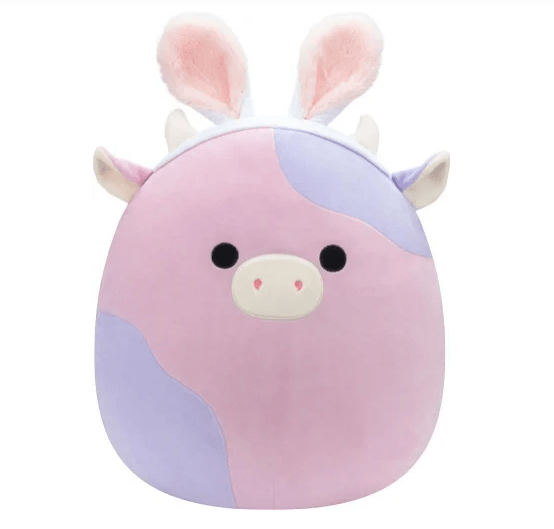 Squishmallows 20 cm - Patty a rózsaszín és lila tehén nyuszi fülekkel