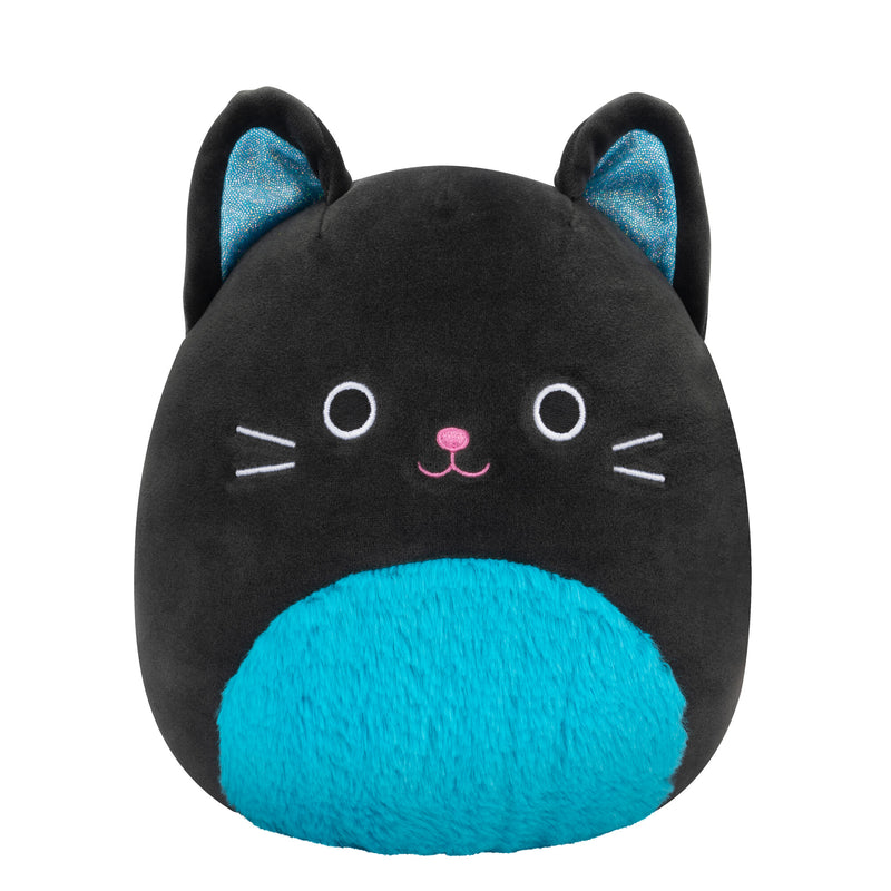 Squishmallows 20 cm - Eponine a fekete macska kék szőrös hassal és csillogó fülekkel