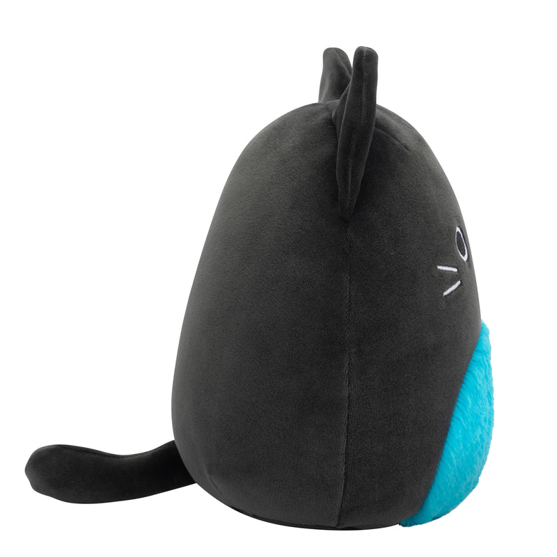 Squishmallows 20 cm - Eponine a fekete macska kék szőrös hassal és csillogó fülekkel