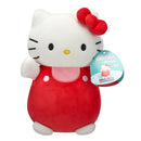 Squishmallows Hugmees 25 cm Hello Kitty - Hello Kitty piros és rózsaszín overálban