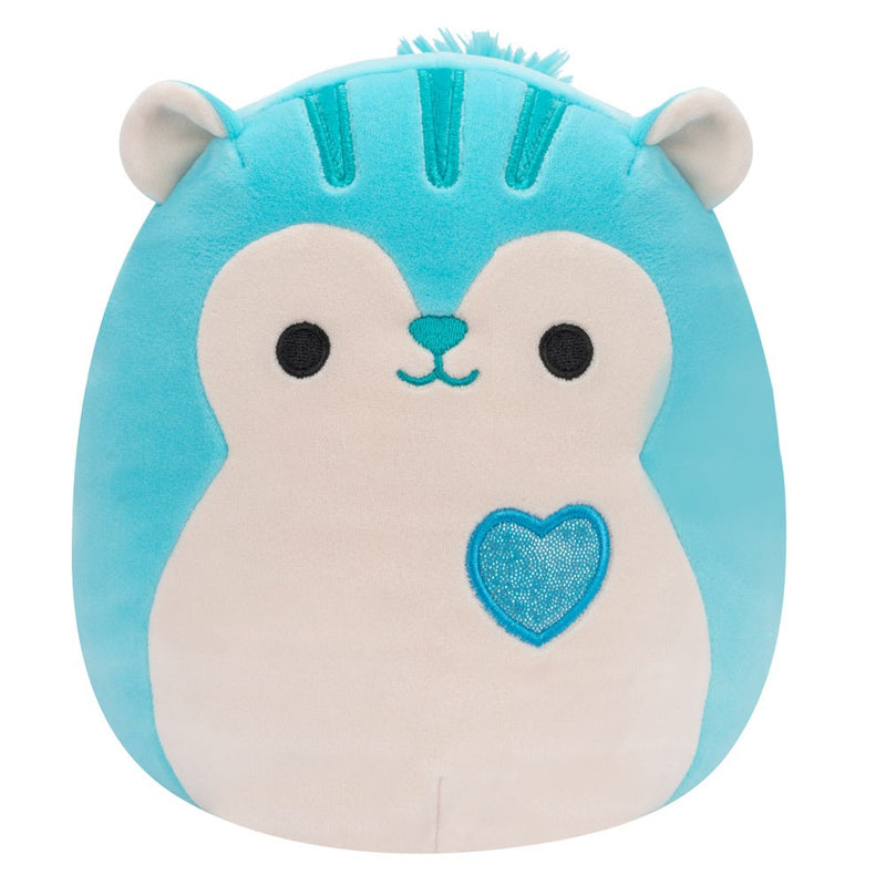 Squishmallows (Valentin nap) 20 cm - Santiago a kék mókus, csillogó cukor szívvel