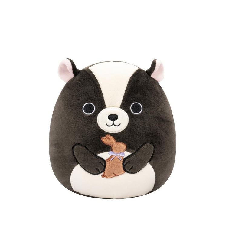Squishmallows (Húsvét) 20 cm - Skyler a fekete és krémszínű borz, csokinyuszit tartva