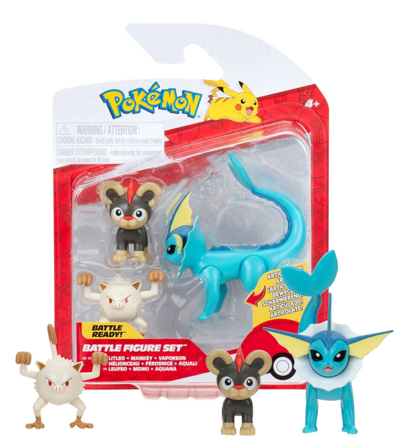 Pokémon 3 db-os figura csomag -  Litleo, Mankey, Vaporeon