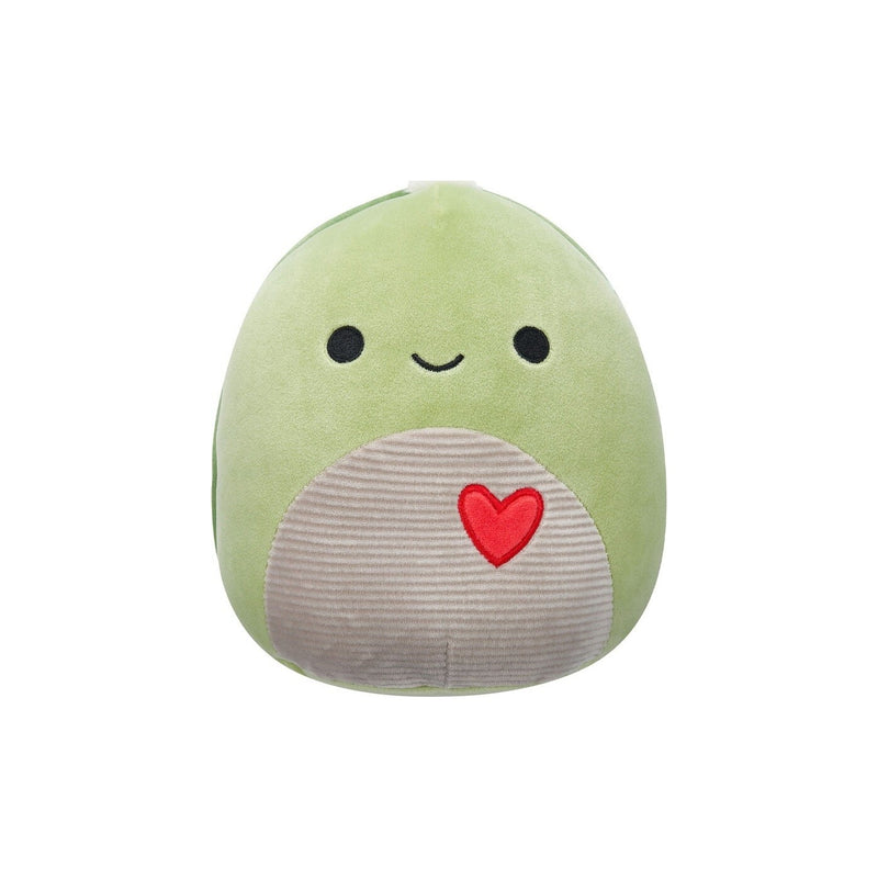 Squishmallows (Valentin nap) 20 cm - Herb a zöld tengeri teknős szürke kordbársony hassal, szivecskével