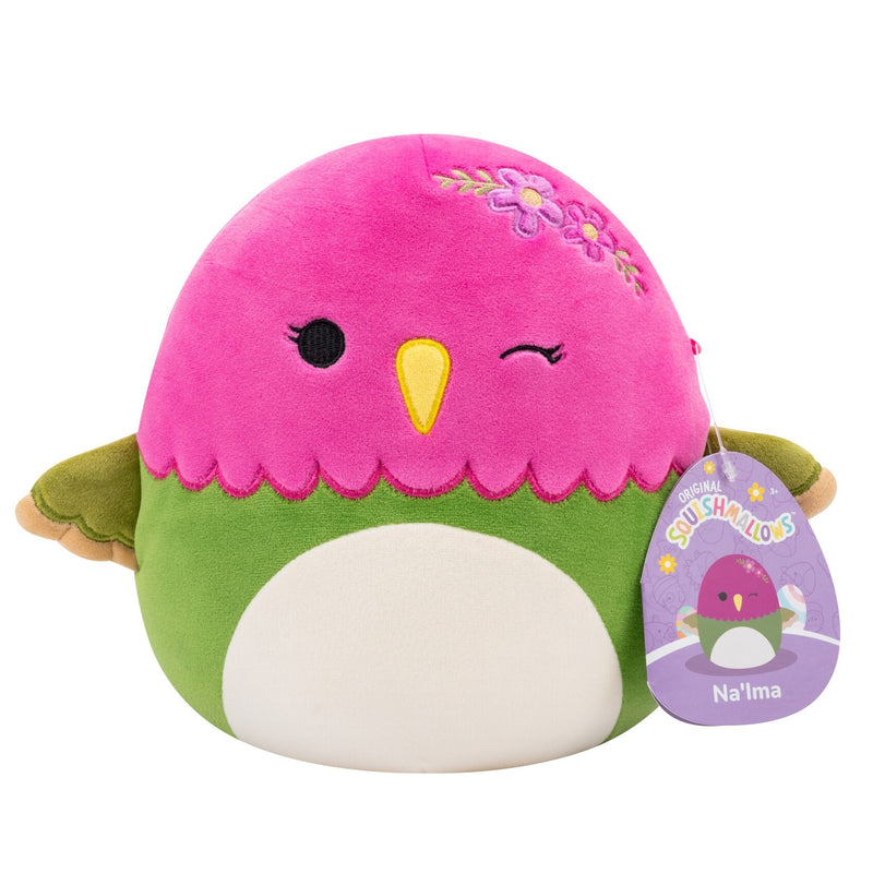 Squishmallows 20 cm - Na'lma a kacsintó zöld és magenta kolibri virágokkal