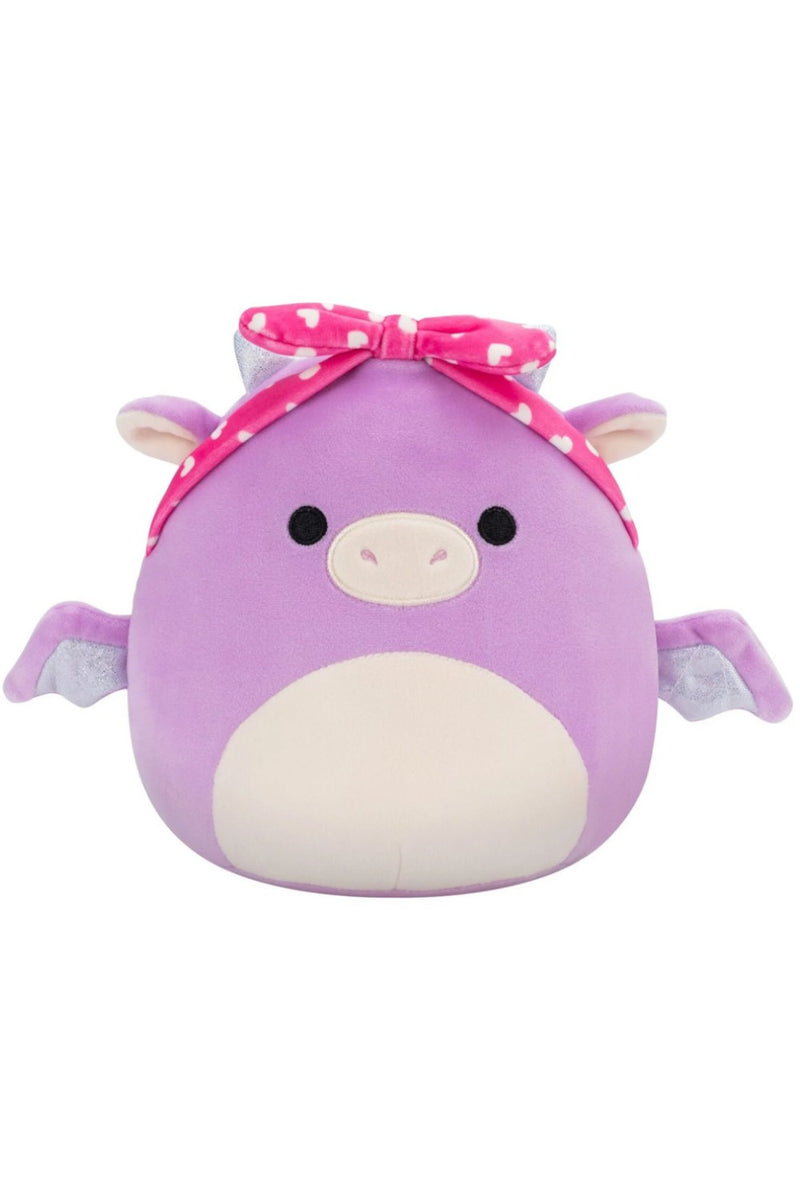 Squishmallows (Valentin nap) 20 cm - Dina a lila sárkány szivecskés kendővel