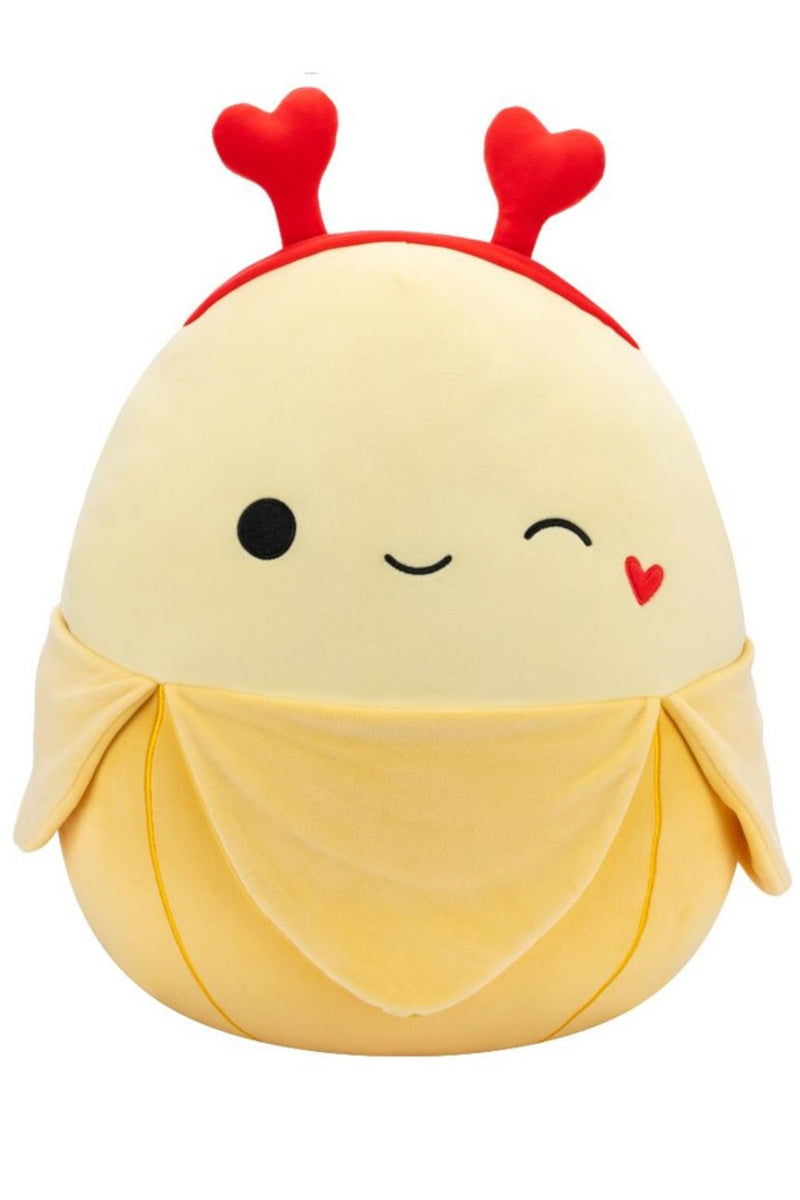 Squishmallows (Valentin nap) 20 cm - Junie a kacsintó sárga banán szivecskés fejpánttal