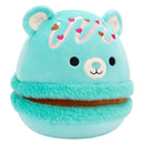 Squishmallows (Valentin nap) 20 cm - Belinda a türkiz macaronmaci, csokis töltelékkel és rózsaszín szórással
