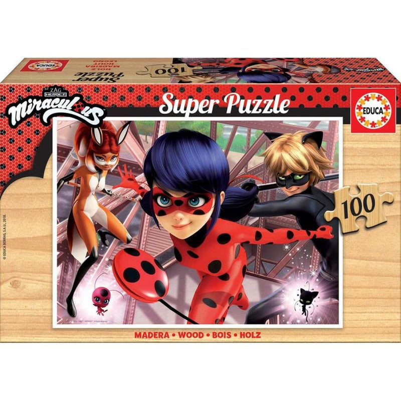 Educa Miraculous Katicabogár és Fekete Macska - 100 db-os fa puzzle