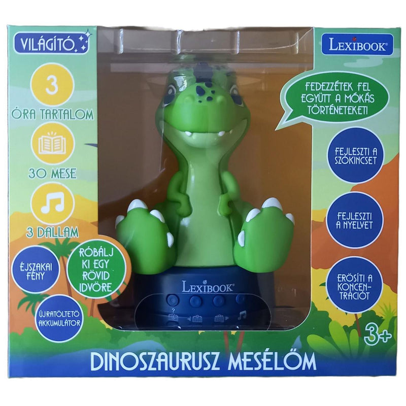 Magyar nyelvű Mesemondó Dinó 3D-s színváltós éjjeli lámpa, 17 cm magas