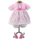 Rózsaszín - fehér, kockás babaruha és babacip? játékbabáknak