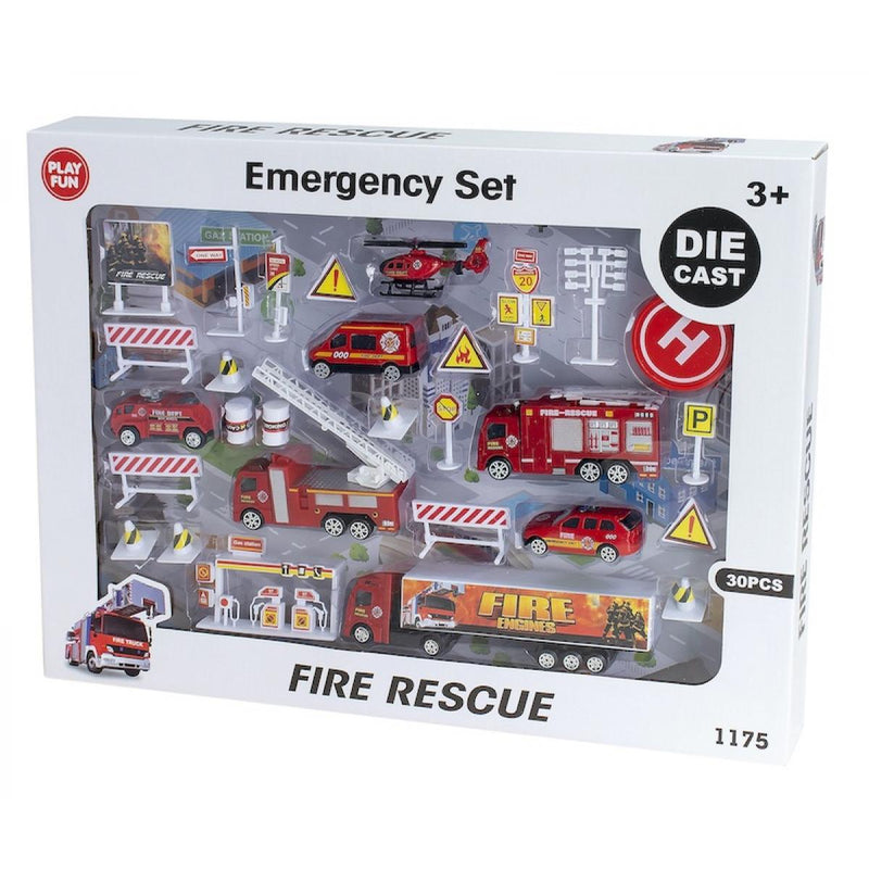 Nagy t?zoltó játékszett fém járm?vekkel és kiegészít?kkel (Die Cast 30 darabos)