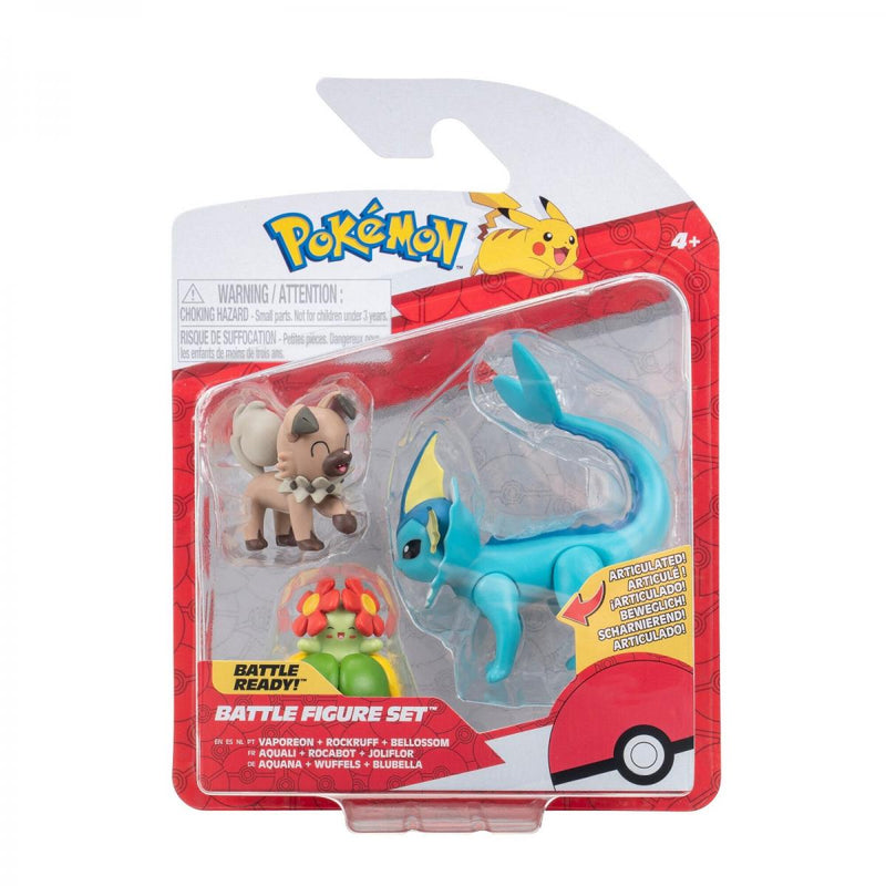 Pokémon 3 db-os figura csomag - Rockruff, Bellossom, Vaporeon